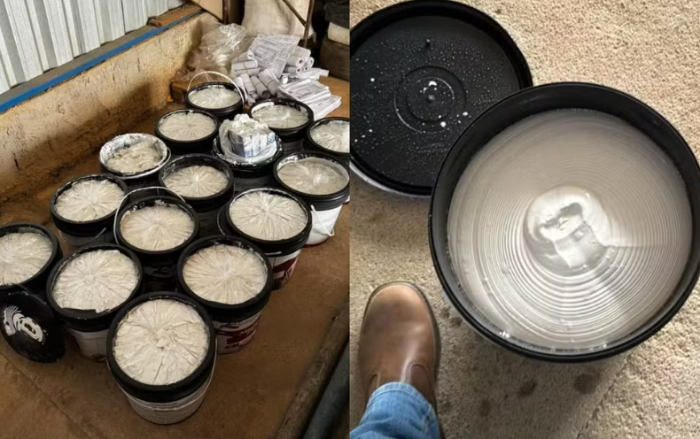 PF apreende pacotes de cloridrato de cocaína escondidos dentro de baldes de massa corrida em RO