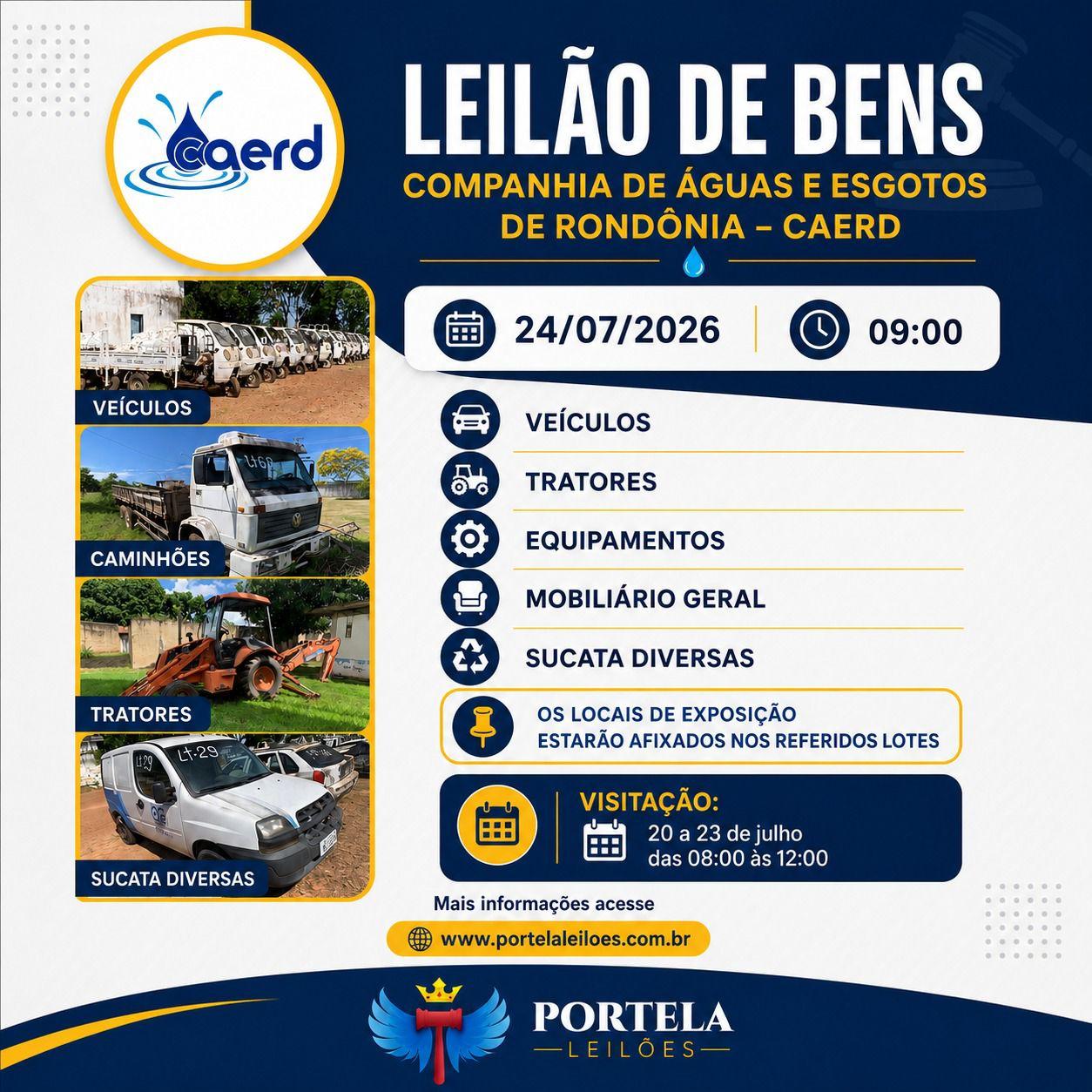 CAERD promove grande leilão de veículos, máquinas e sucatas em todo o estado de Rondônia